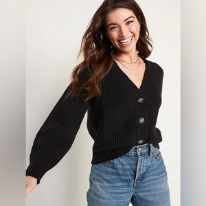 NWT! Black Brushed Shaker-Stitch Cardigan Sweater for Women - Large